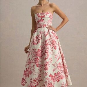 Club L London Pink Floral Strapless Dress
